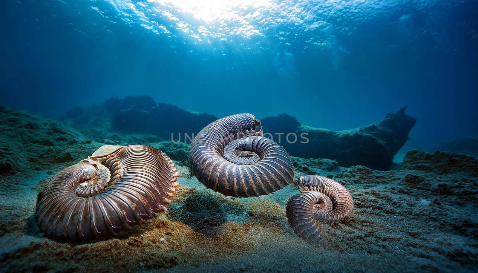 prehistoric trilobites under sea water, AI generated image