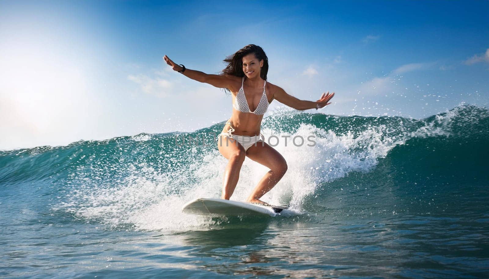 pretty young woman windsurfing, AI generated image