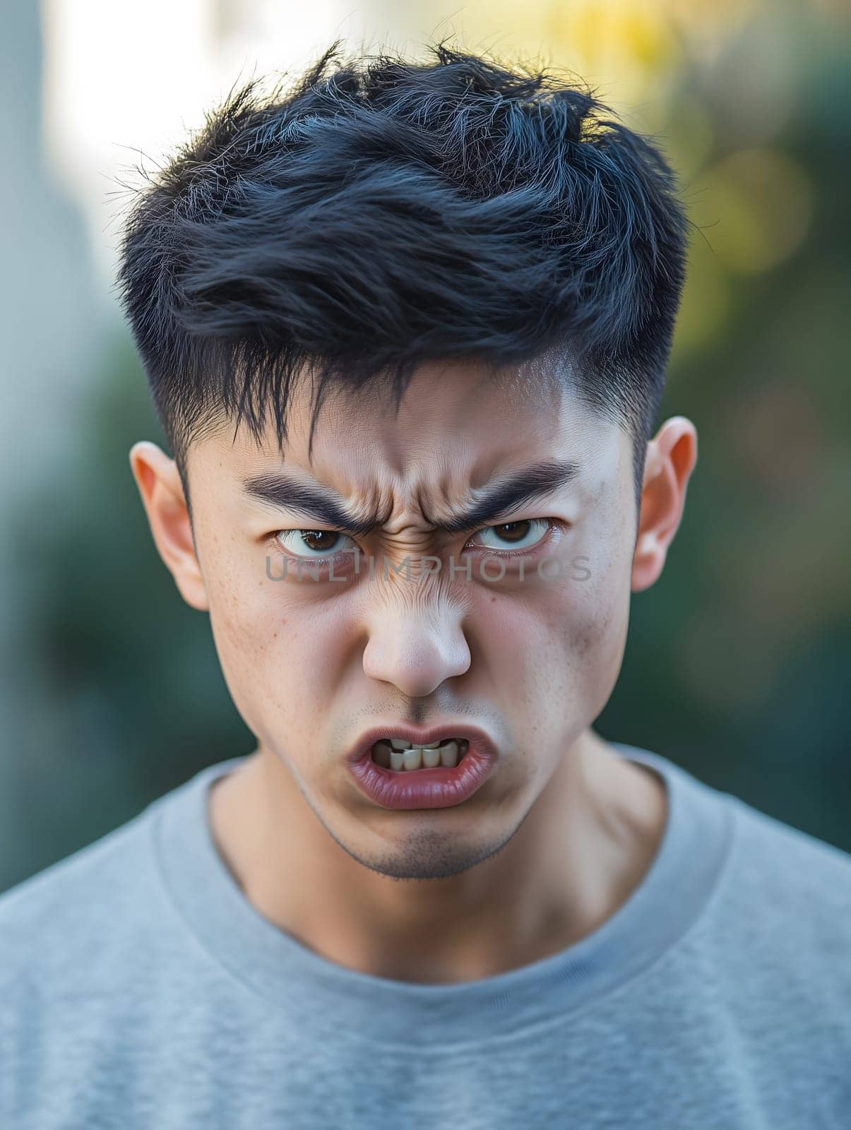 Angry Asian Man Emotional Guy Portrait