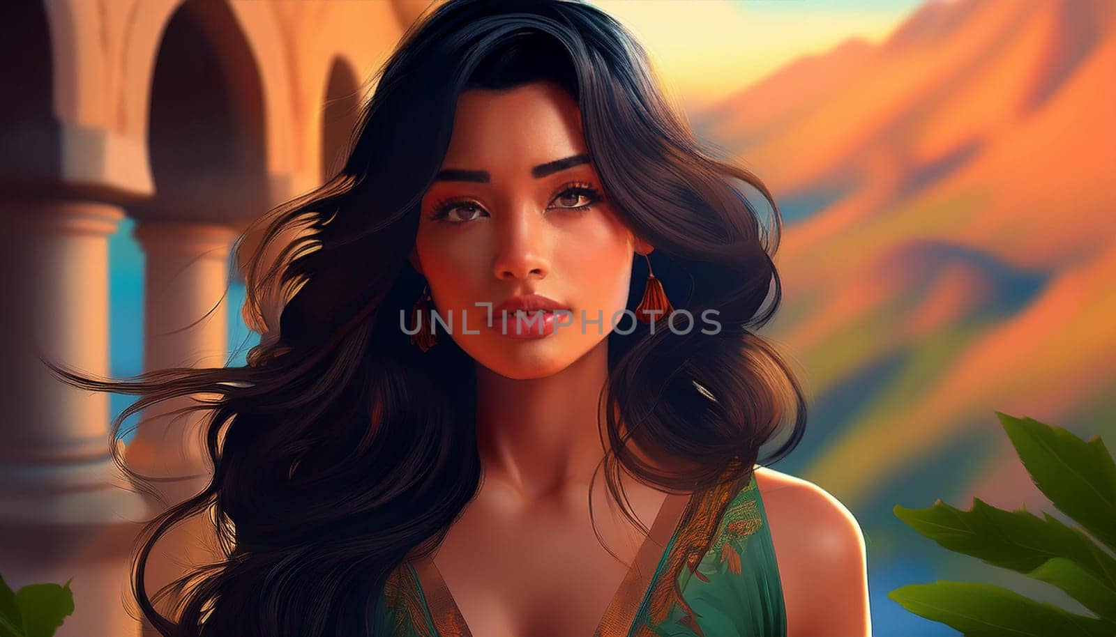gorgeous young woman portrait illustration, AI generated image