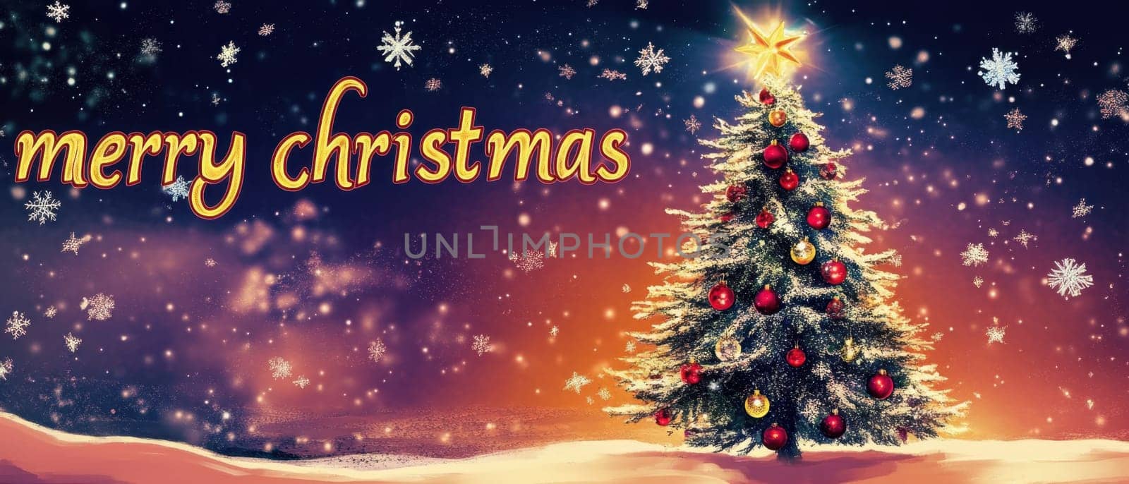 A beautifully decorated Christmas tree glows warmly under twinkling stars spreading joy and holiday spirit during the festive season.