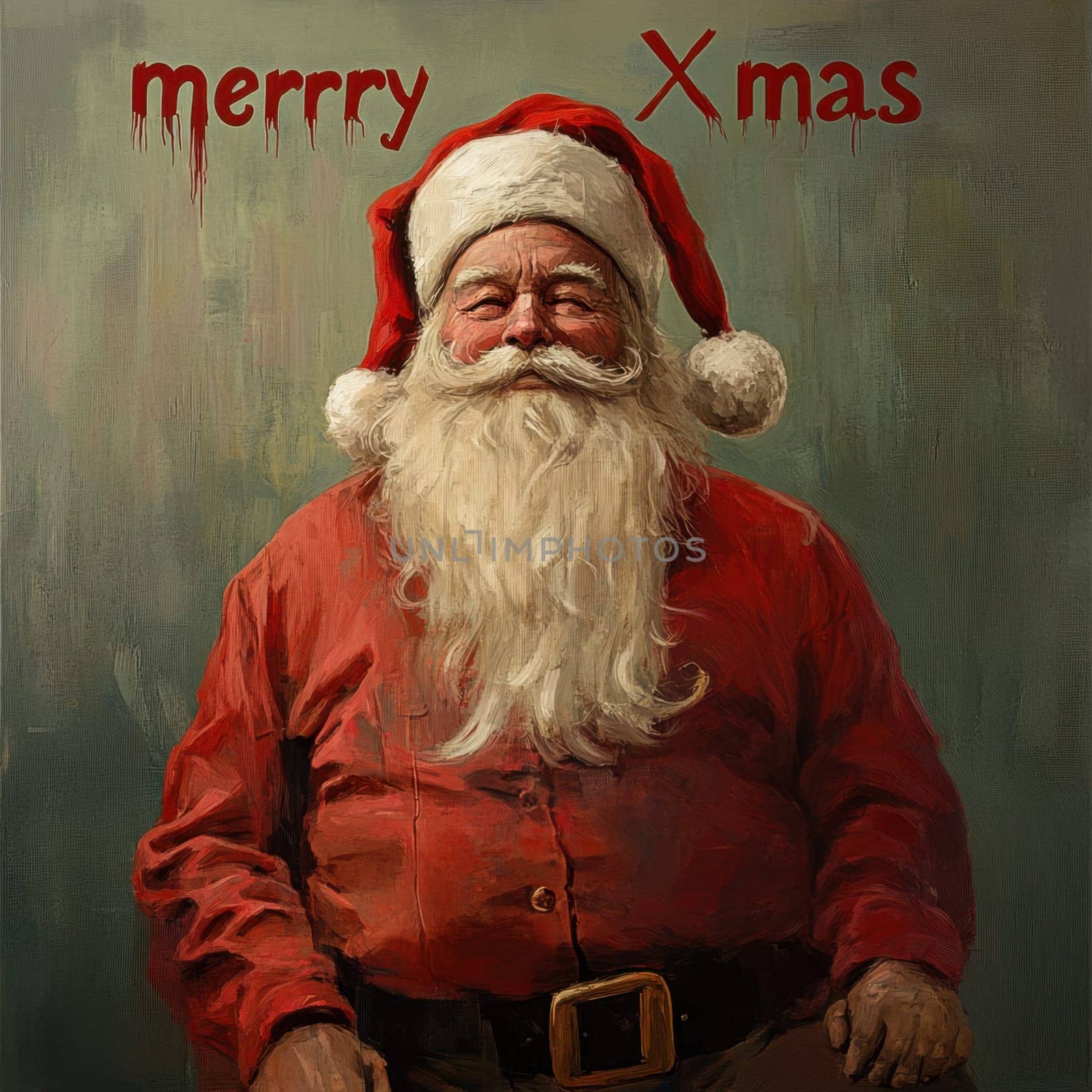 A jolly figure resembling Santa Claus smiles warmly dressed in a red outfit with a white beard bringing holiday cheer.