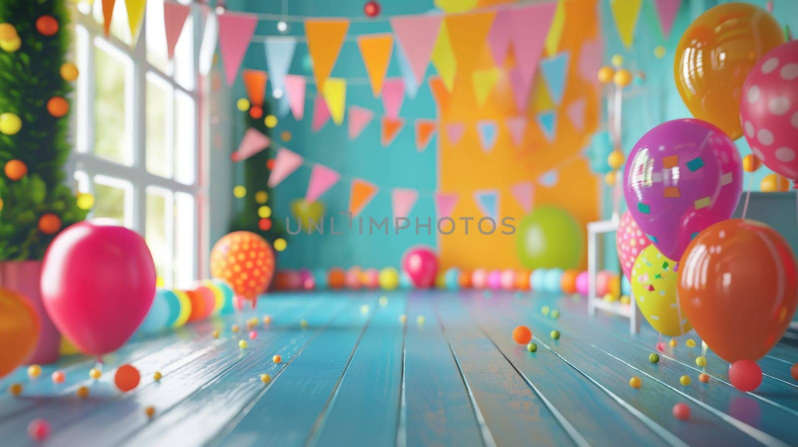 Colorful party environment captured with blank area for personalized content