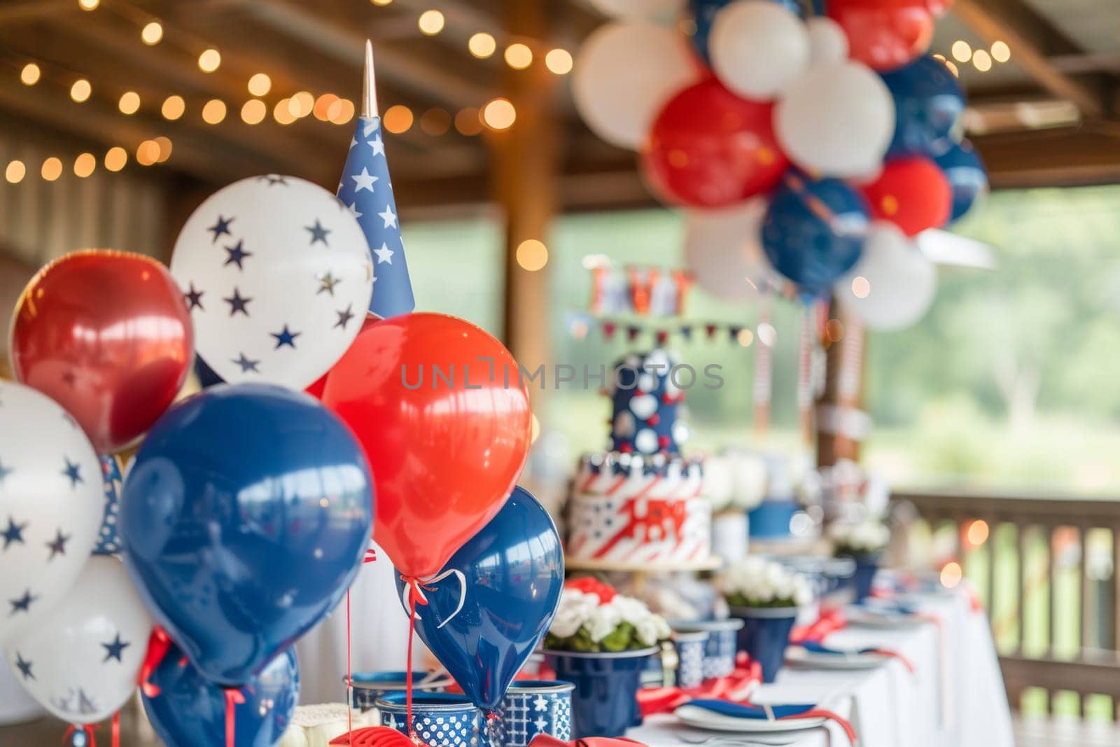 Patriotic decorations for a festive Patriot Day event.