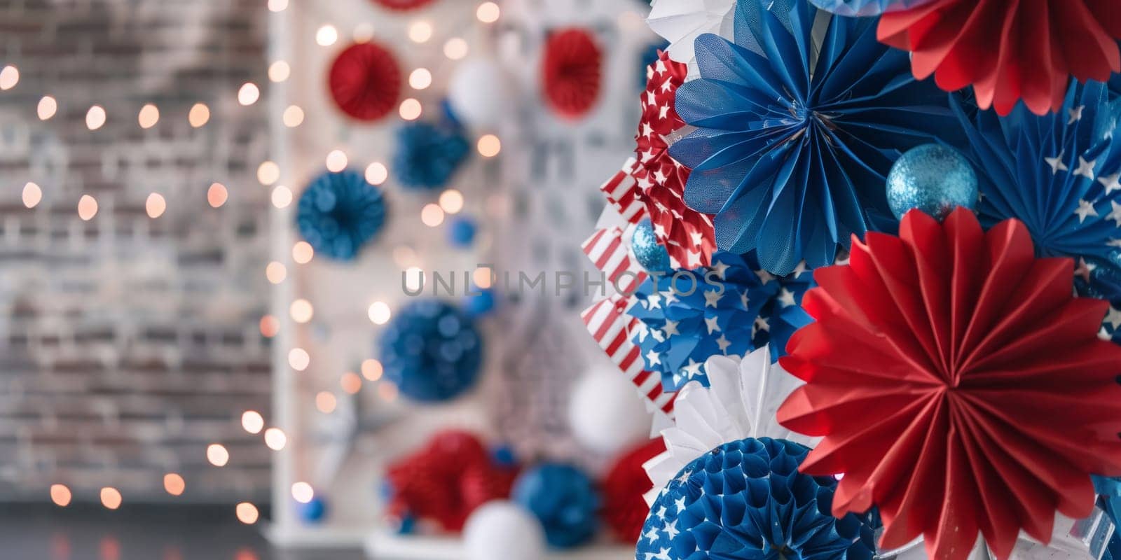 Realistic Patriot Day decorations with red, white, and blue colors.