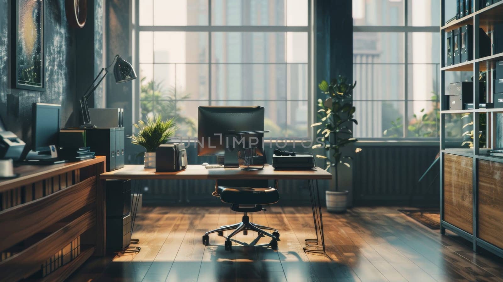 Professional office scene featuring ample copy space.