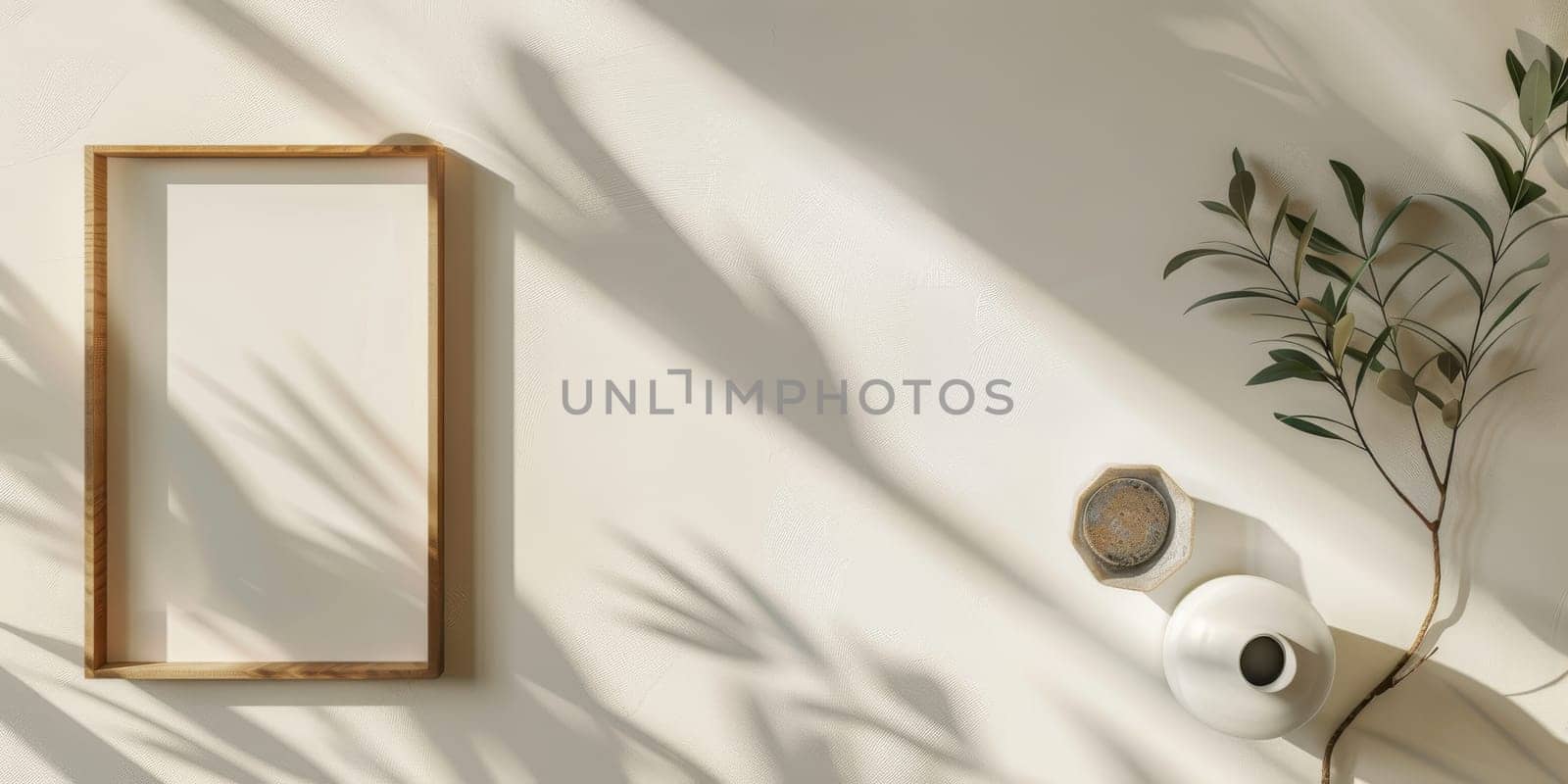 Stylish and clean flat lay scene for showcasing artwork.