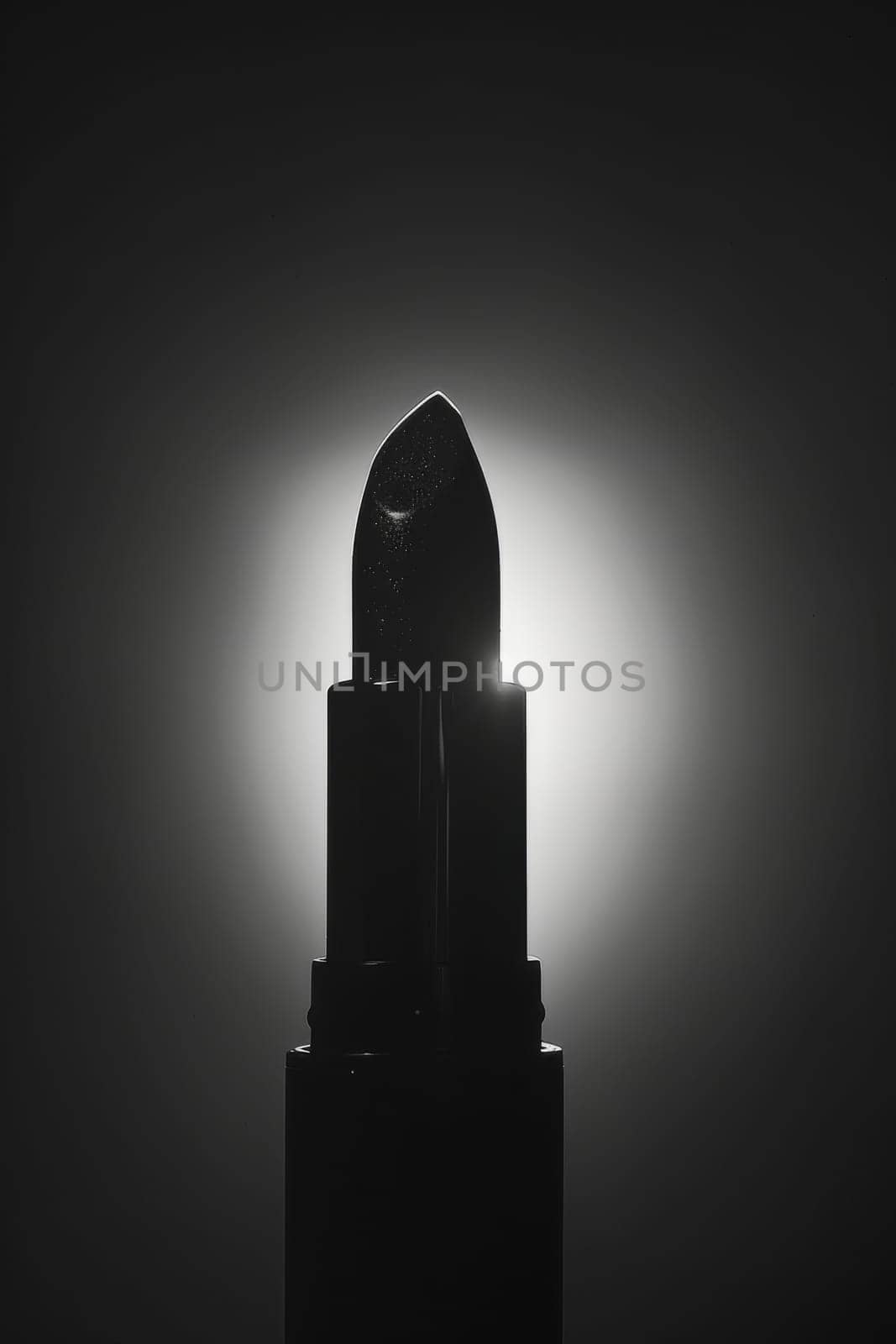 Striking silhouette of a lipstick bullet poised for application.