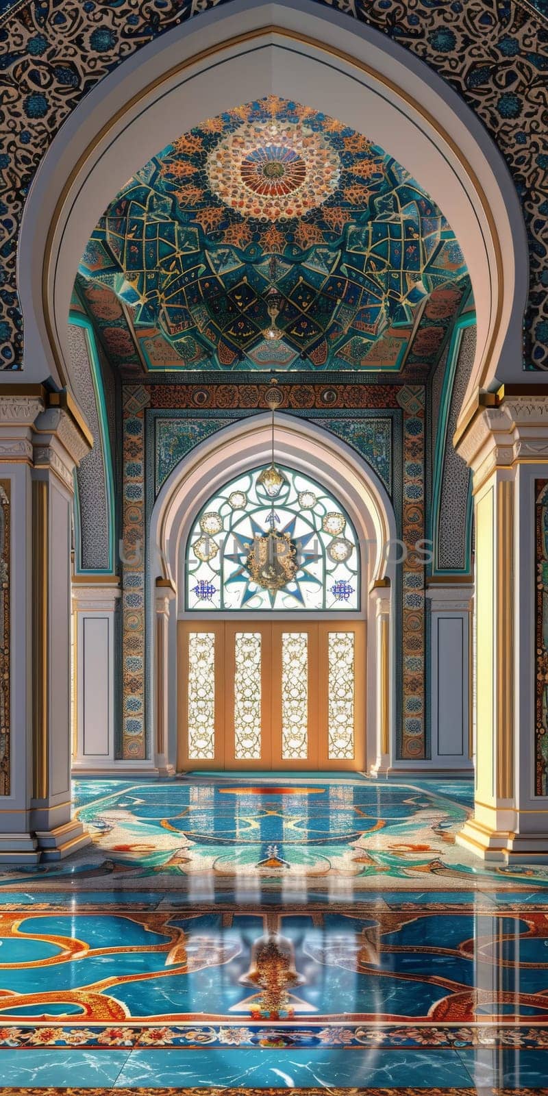 Traditional Islamic mosque with space for your religious event details.