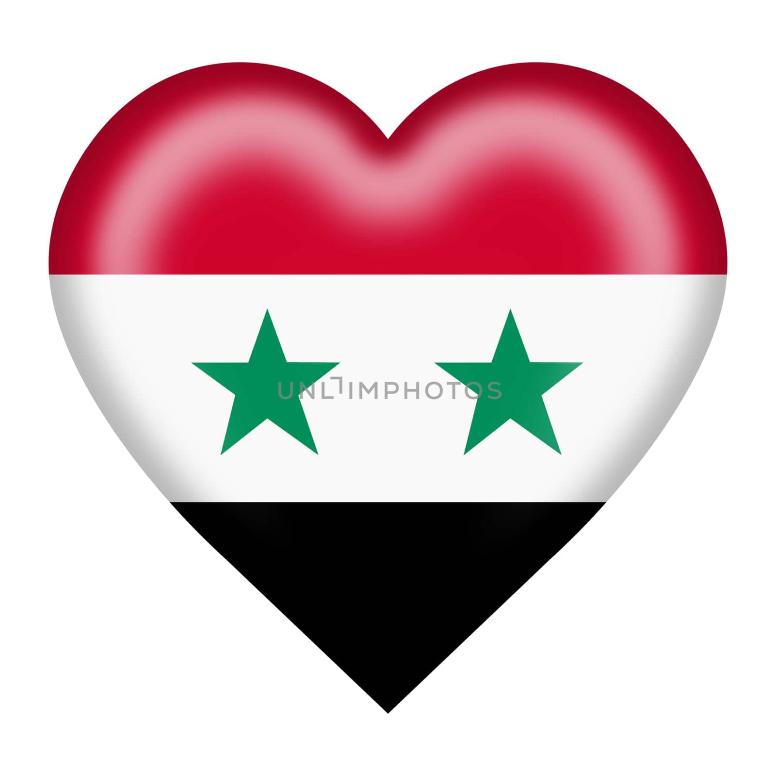 A Syria flag heart button isolated on white with clipping path 3d illustration