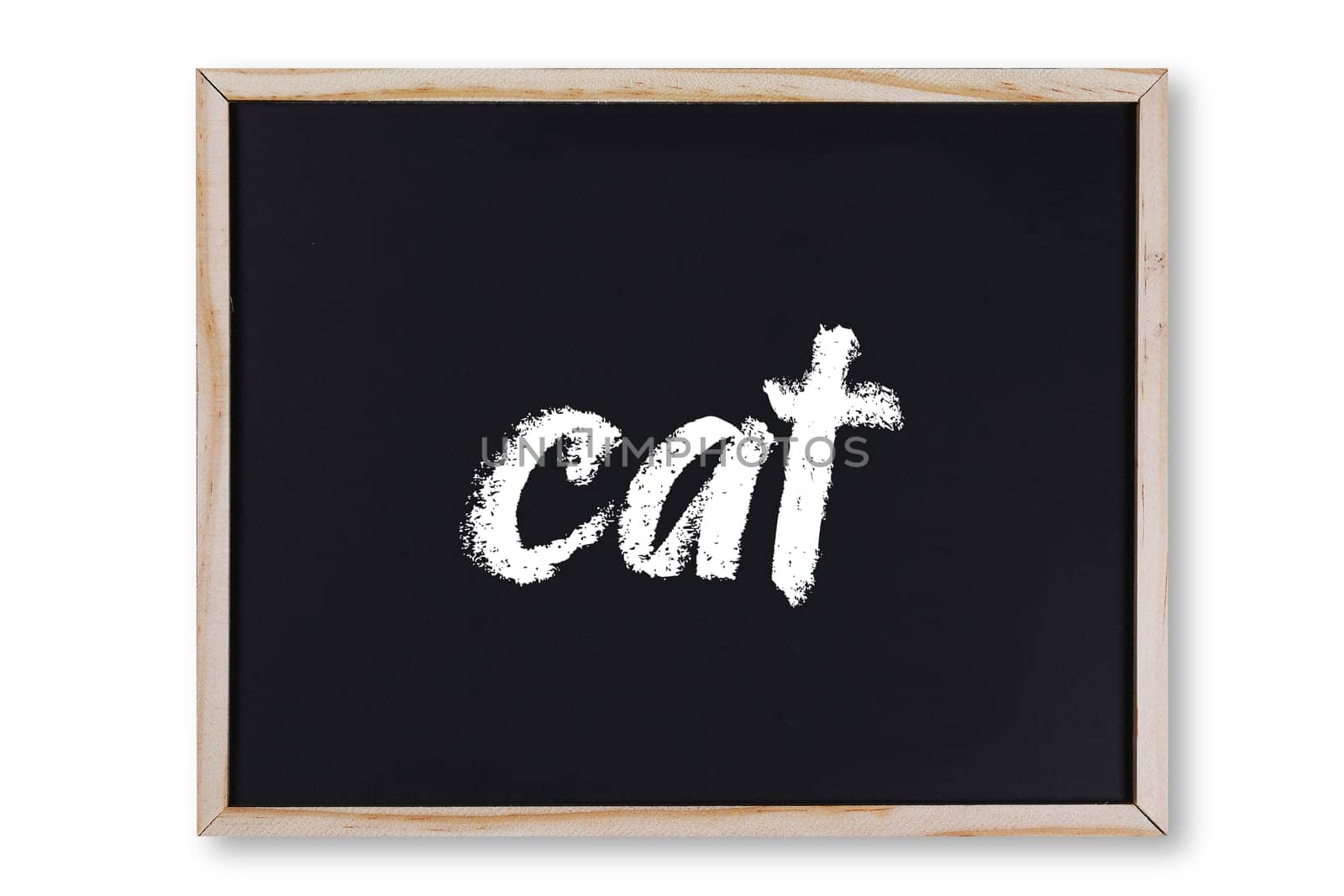 A cat word in chalk on chalkboard with clipping path to remove shadow