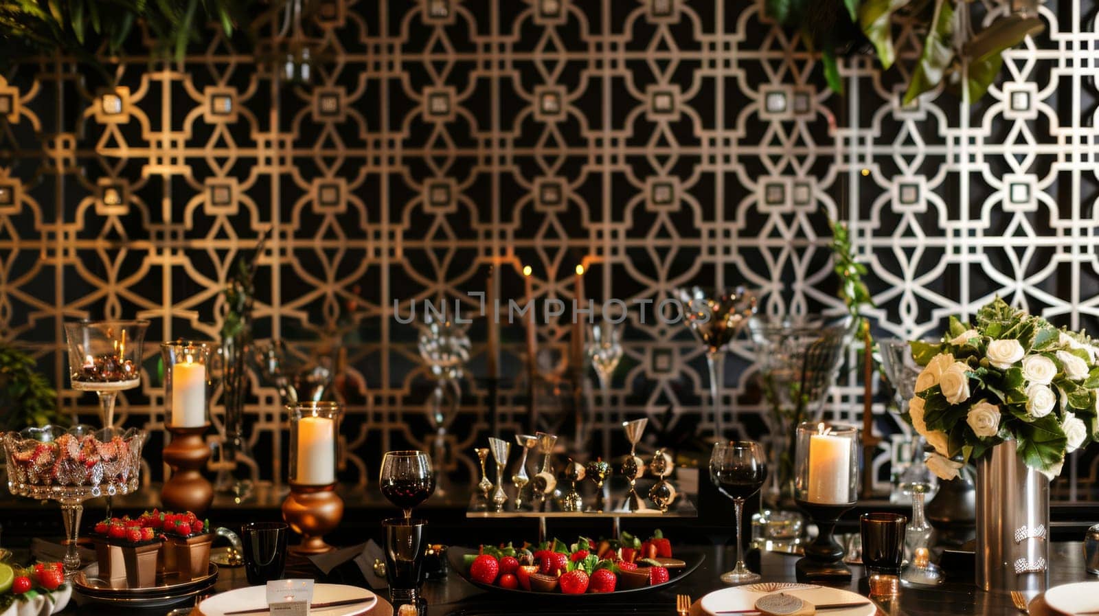 Chic party setup organized in an elegant and refined pattern motif