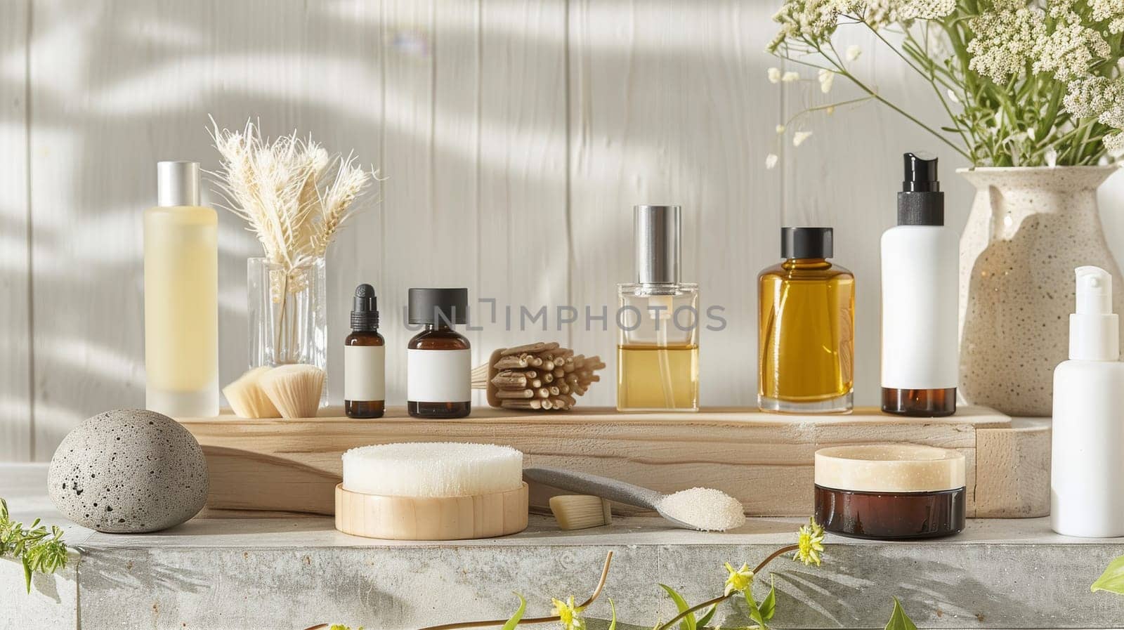 Clean and minimalist display of beauty and wellness essentials