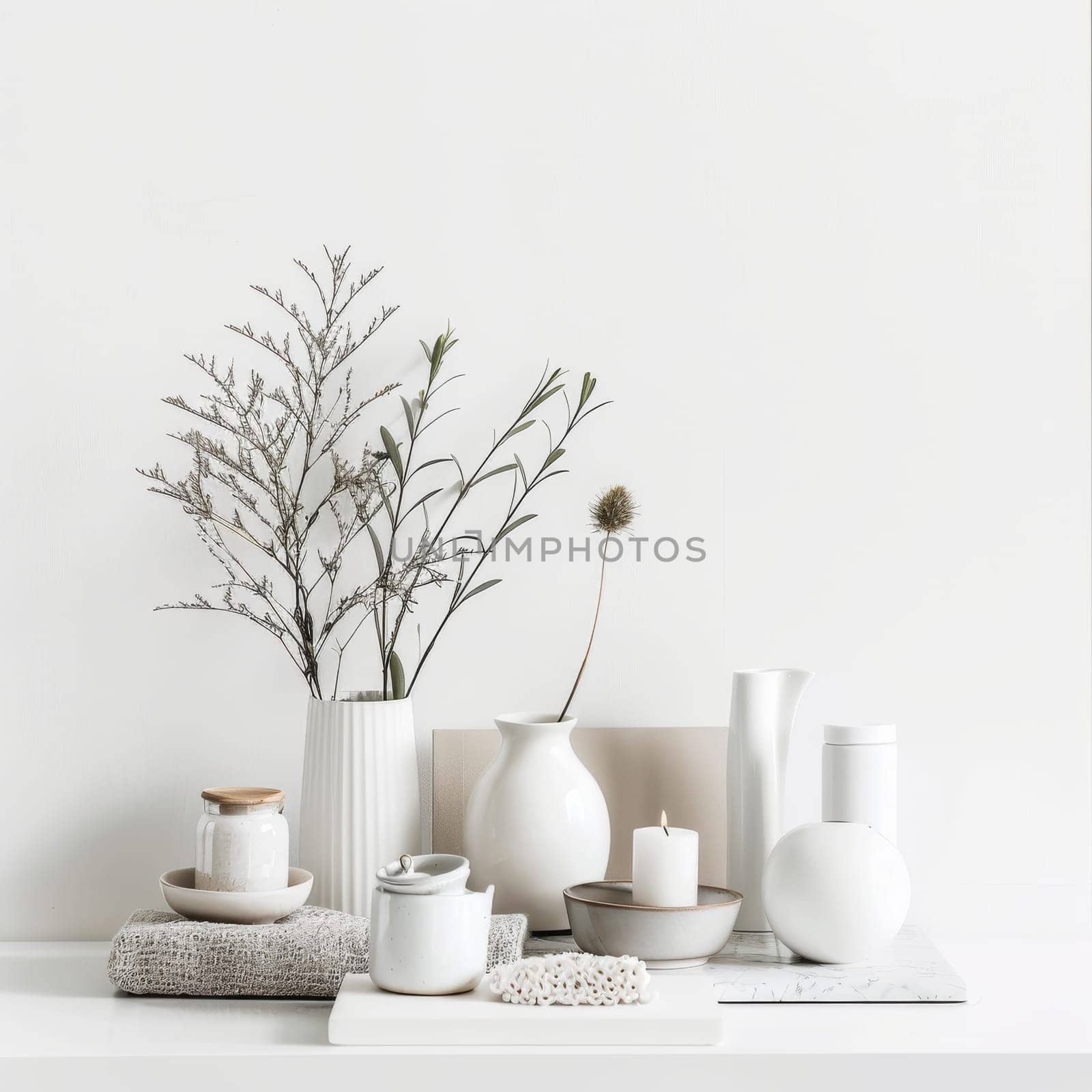 Clean and organized mockup arrangement with a pristine white backdrop.