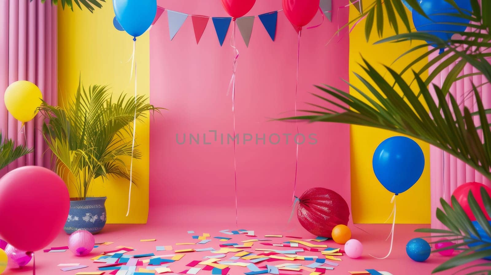 Colorful party scene with ample copy space for text or graphics