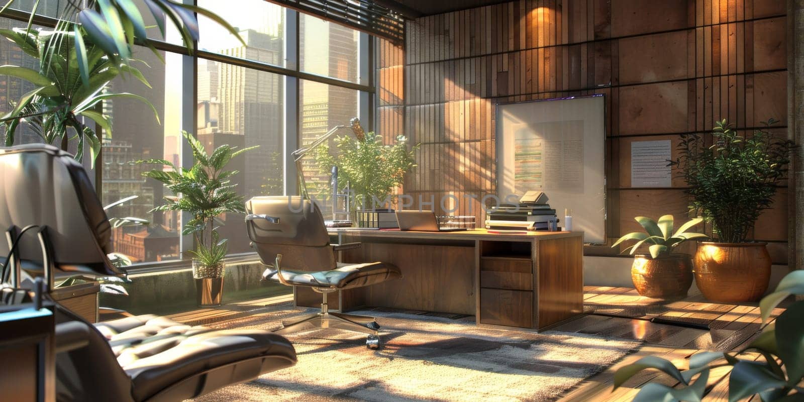 Corporate office scene with professional accessories.