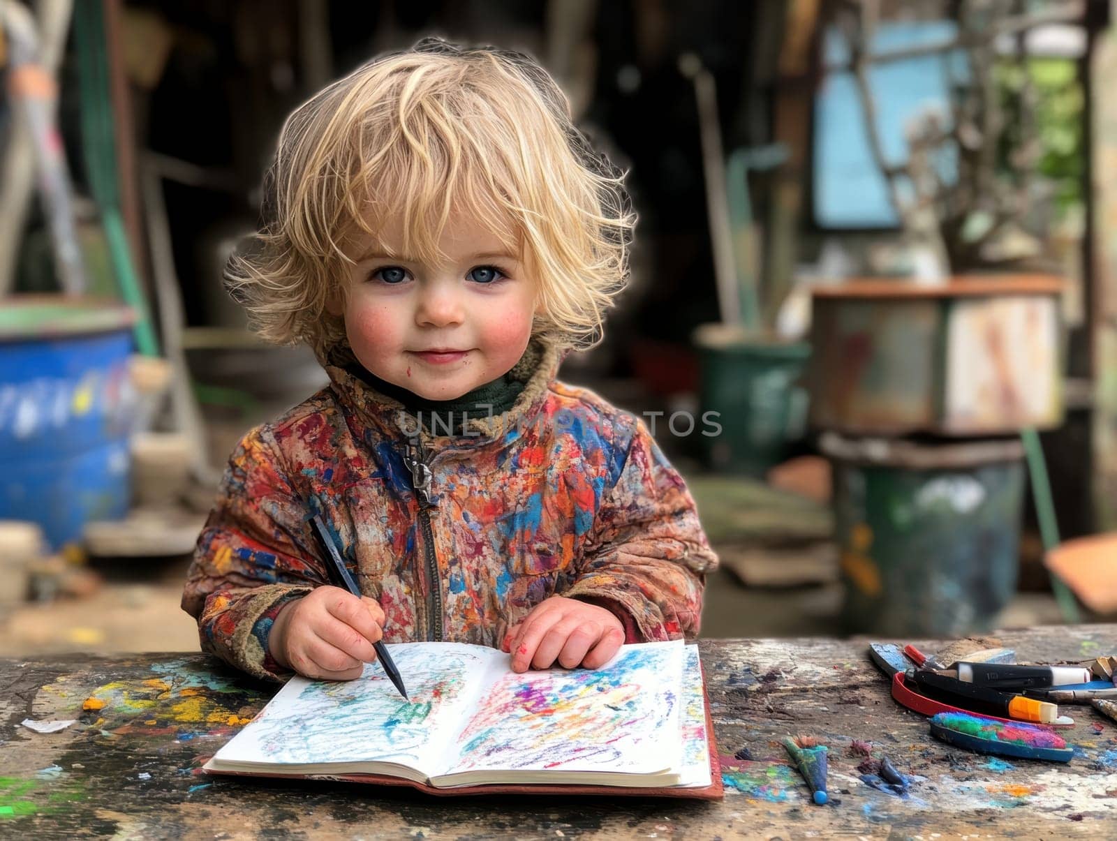 Children painting drawings. AI generative.