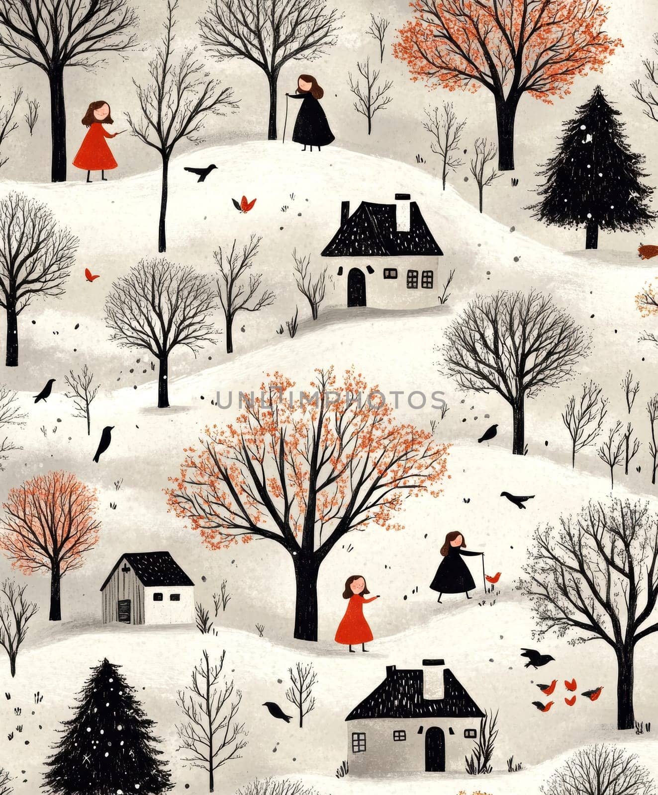 Little girls playing in the garden,in the sky birds and in the distance you can see the house.AI generative.
