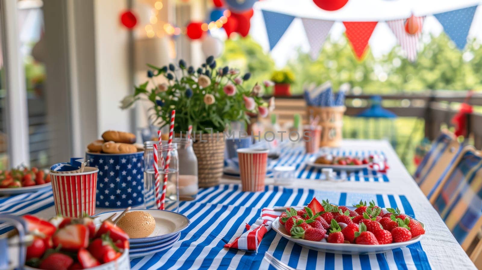 Decorated setting with patriotic banners for Patriot Day.