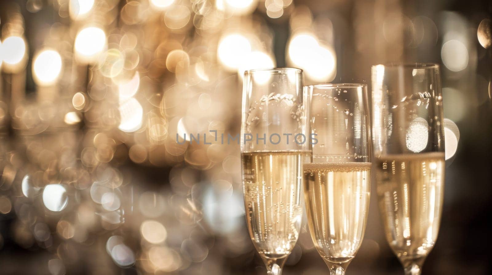 Elegant double exposure blending champagne flutes with elegant chandeliers for a sophisticated ballroom party