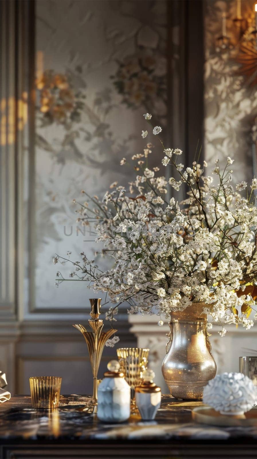 Glamorous mockup arrangement with opulent decoration for a sumptuous look.