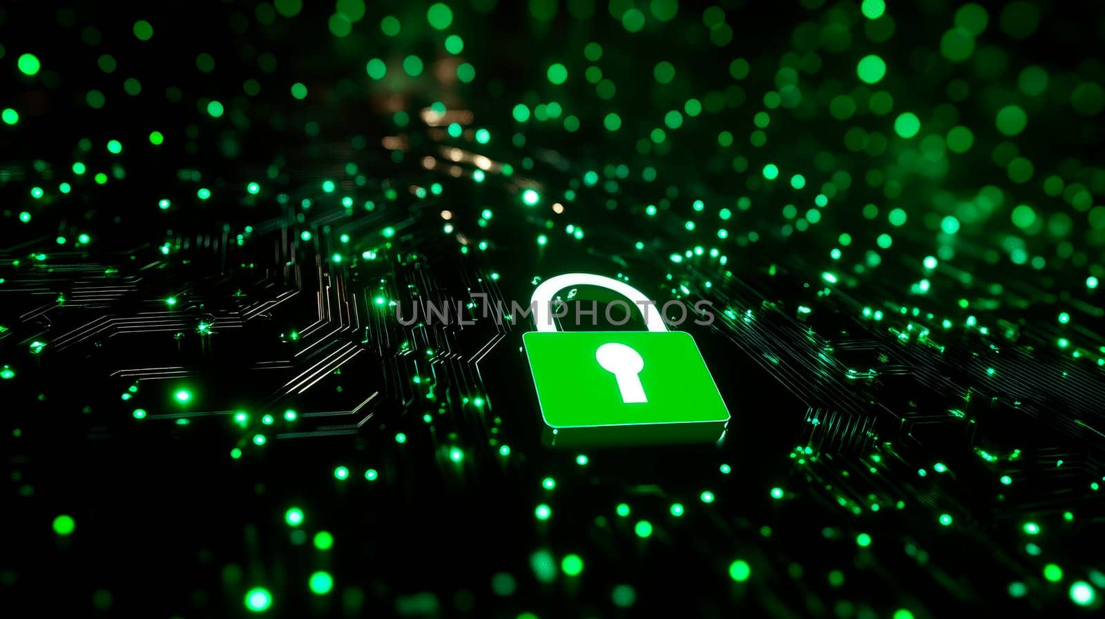 Padlock on digital technology background. Cyber data and information privacy. Future technology security, Network protection, and Modern safety digital Concept. AI generated