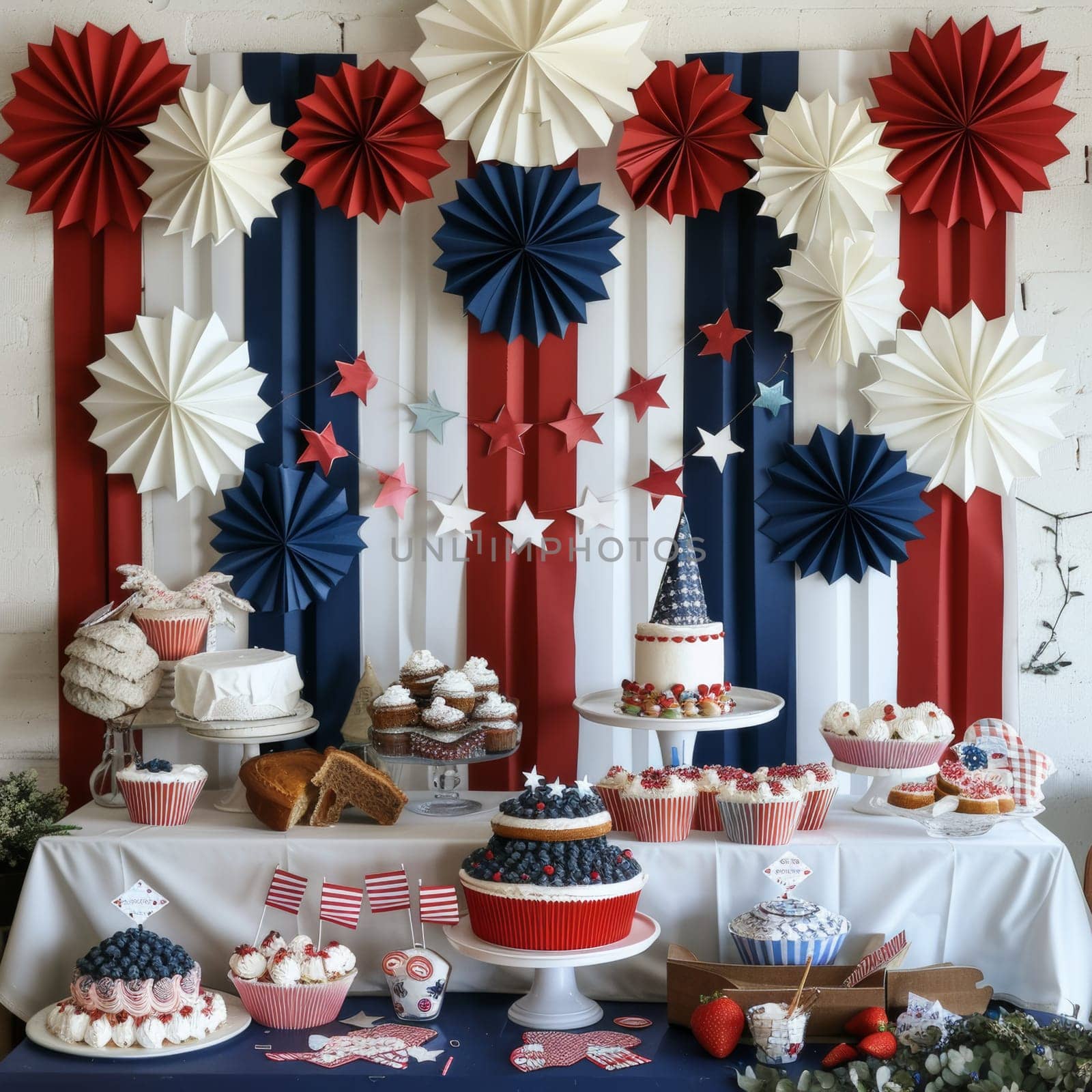 Festive decorations for a Patriot Day party.