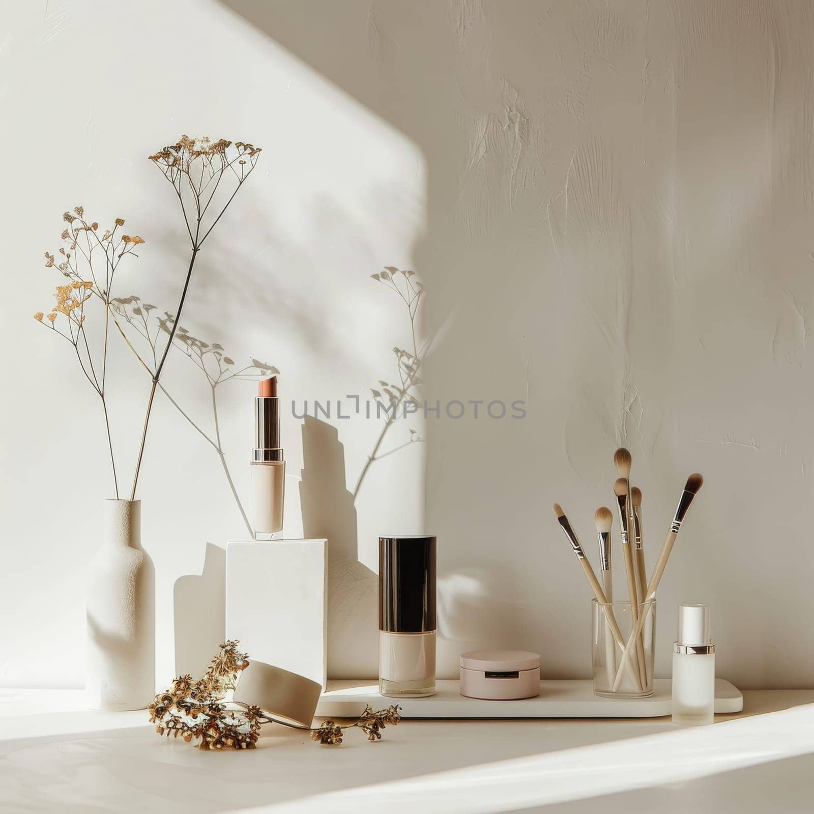 Minimalist beauty setup highlighting the sophistication of luxury makeup brands.