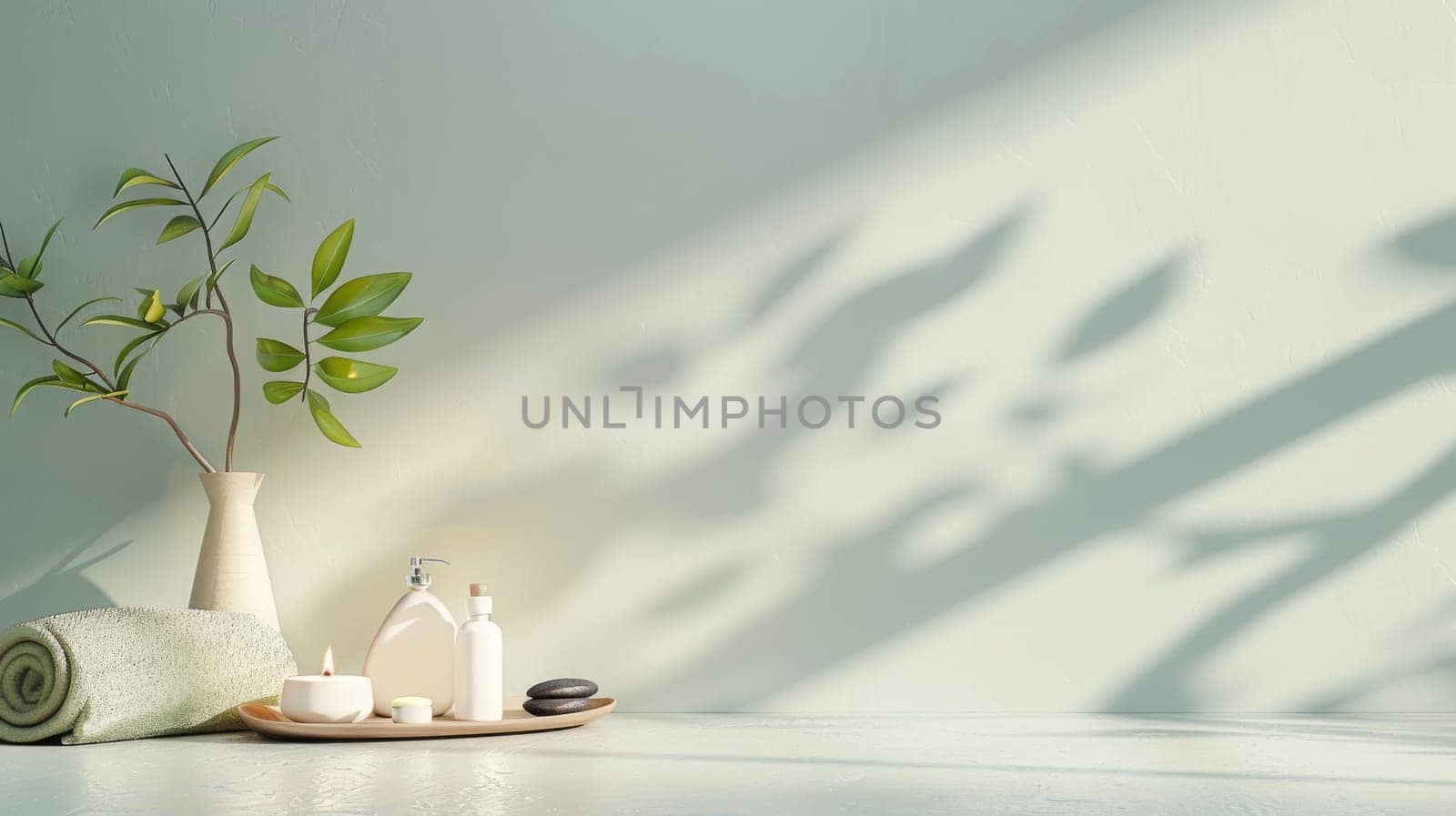 Minimalist depiction of spa and relaxation items with generous copy space
