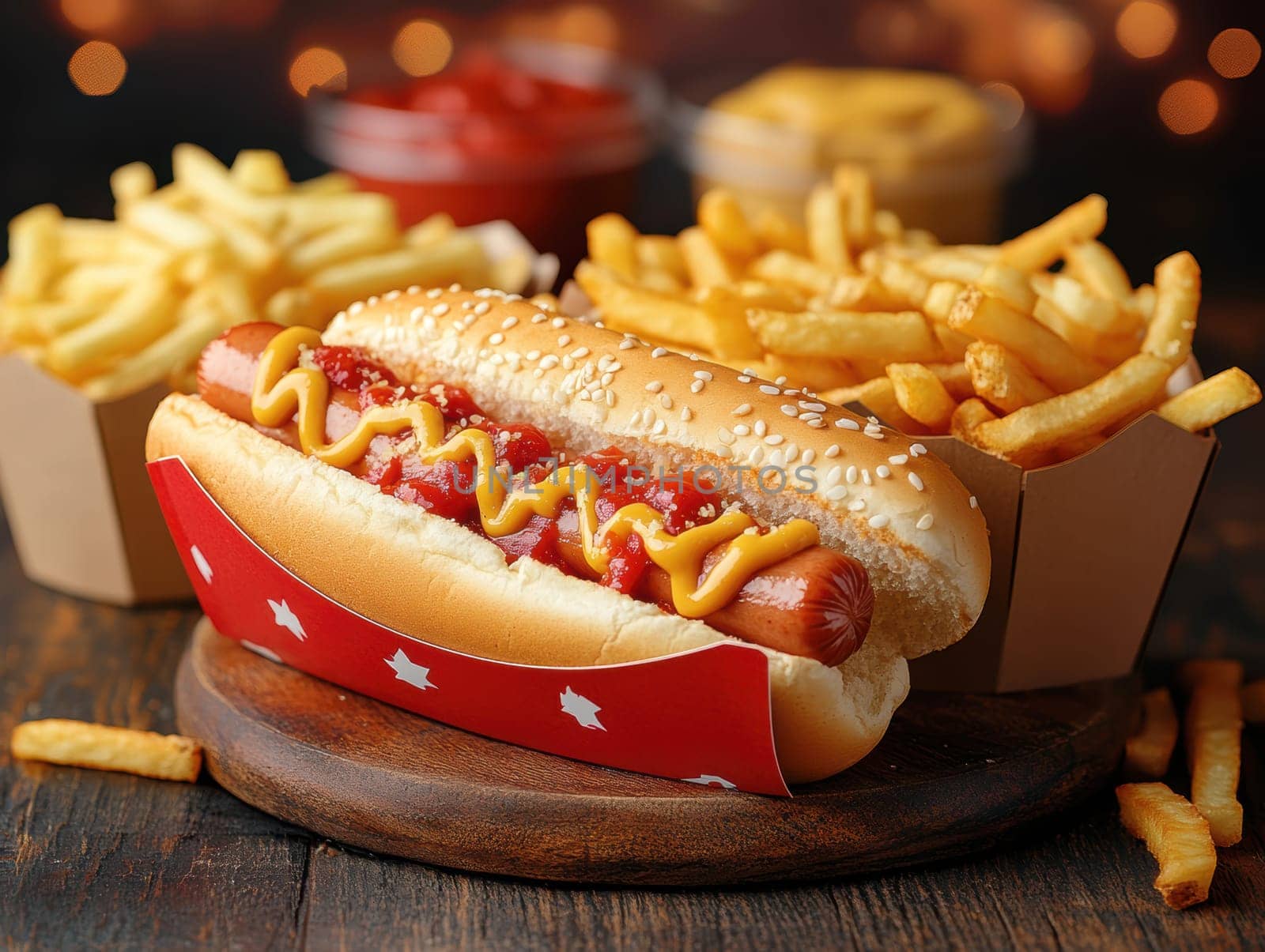hot dogs, fries for film . AI generative.