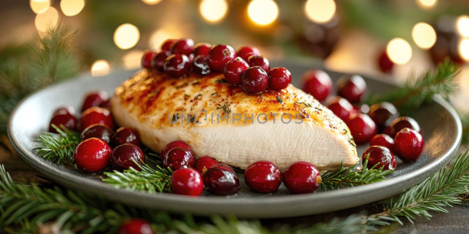 Sweet and spicy chicken with cranberries. AI generative.