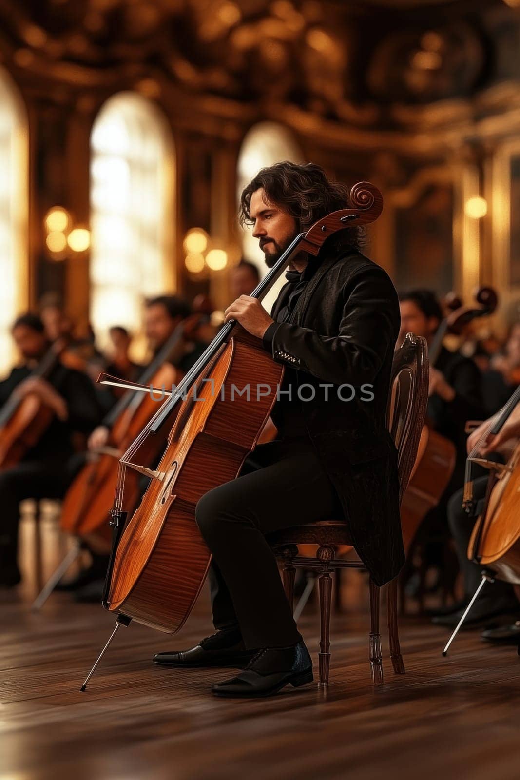 A concert played by a symphony orchestra. AI generative.