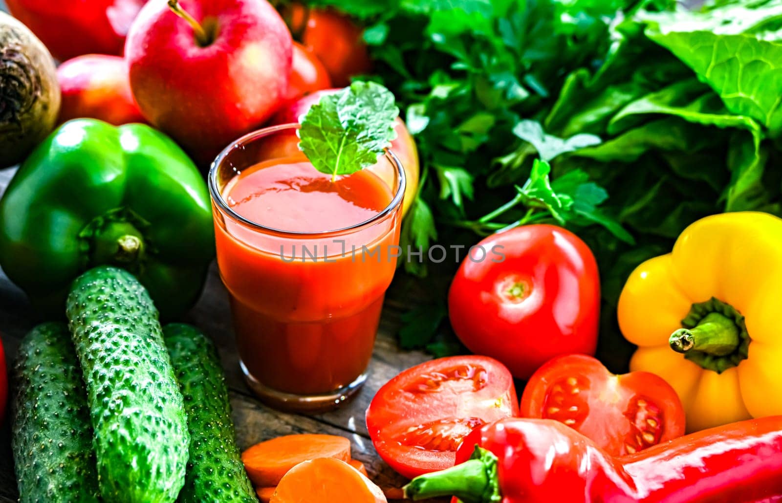 Glass with fresh vegetable juice. Detox diet