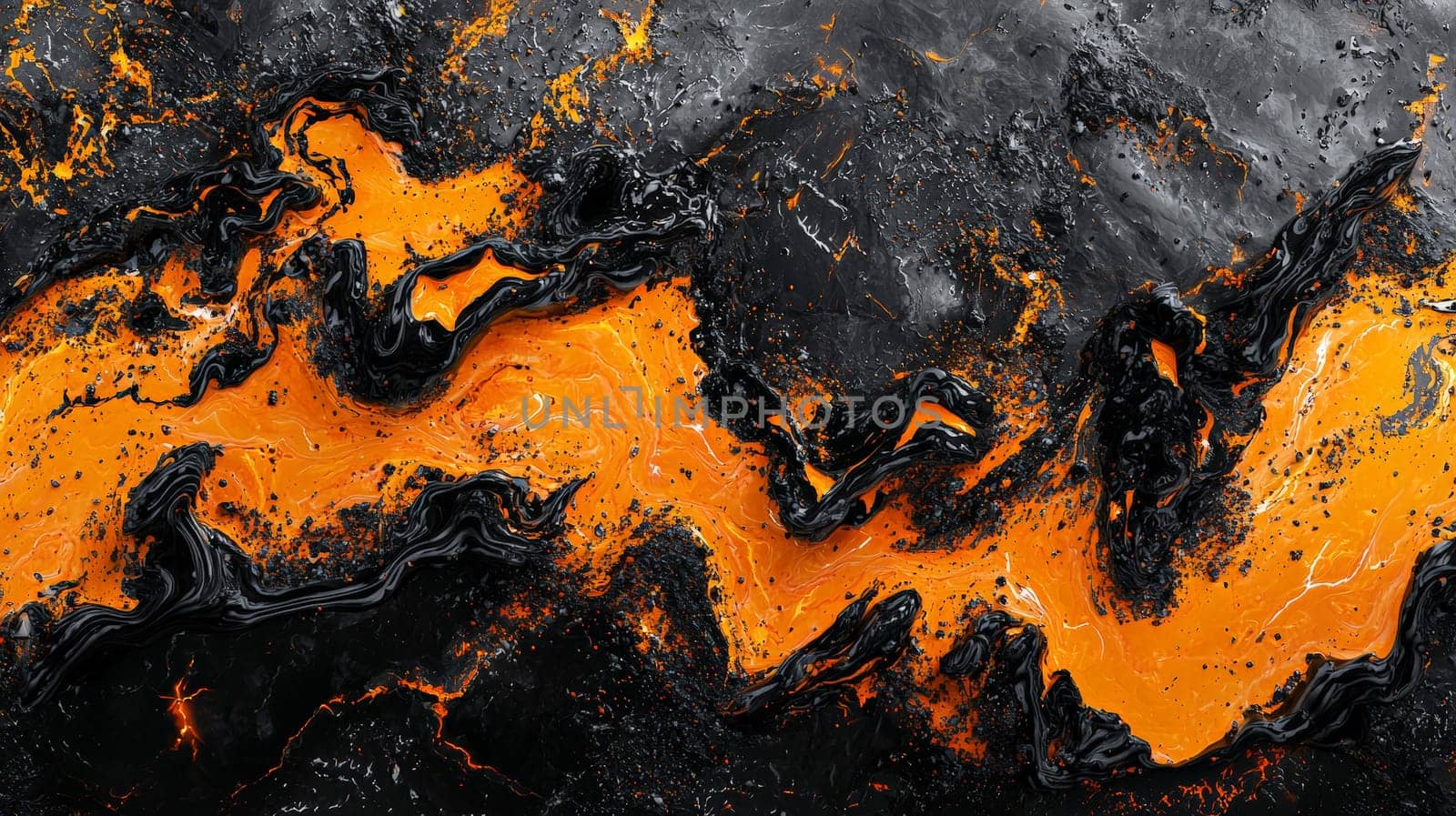 A hyper-detailed, high-resolution 3D rendering showcasing an abstract design in rich orange and black tones. The composition combines natural textures with a modern, high-contrast aesthetic, resulting in a visually compelling image that emphasizes depth and detail.