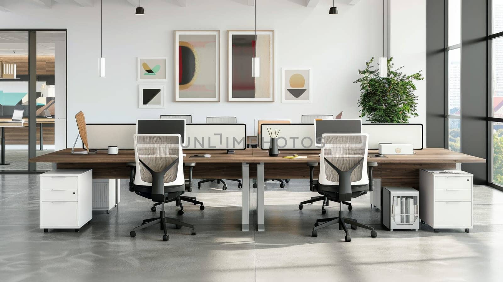 Modern office setup featuring a clean layout pattern.