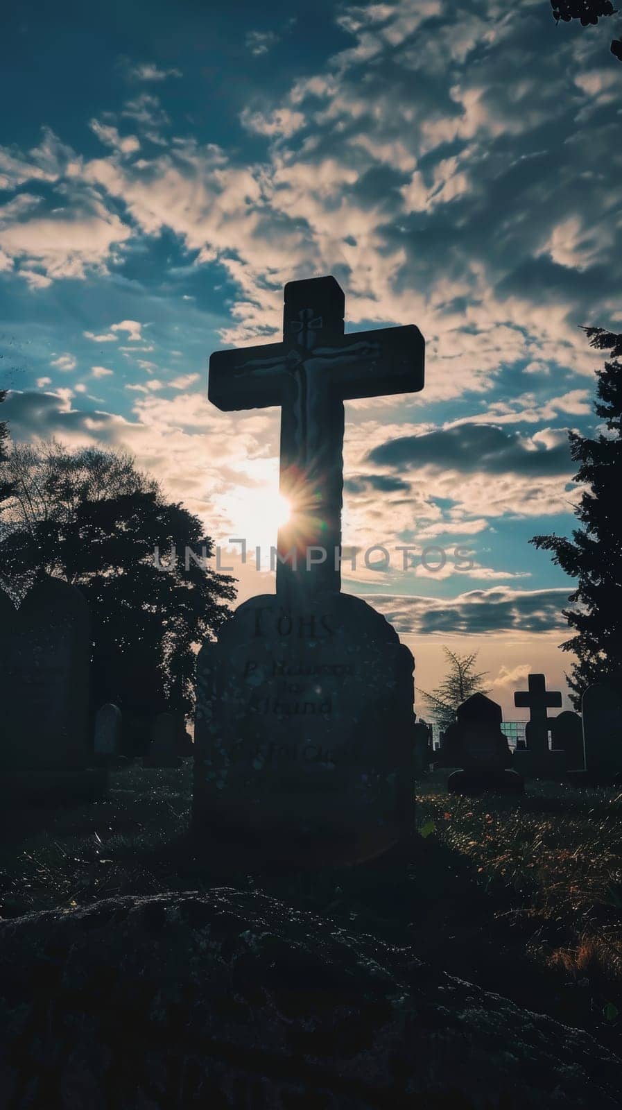 Poignant silhouette of a memorial cross.