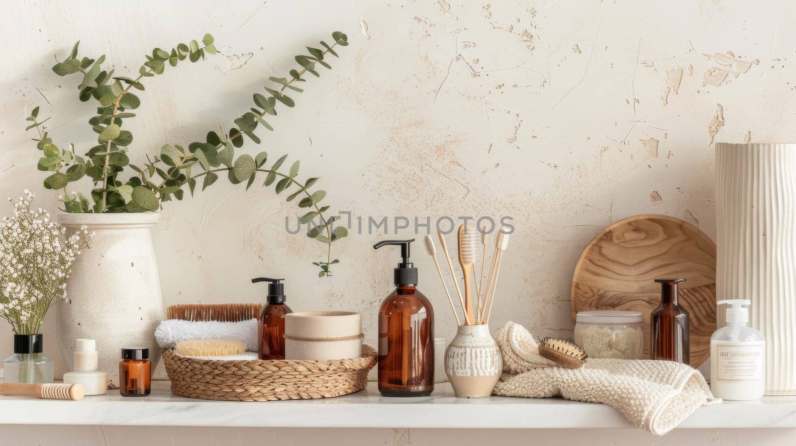 Tranquil display of self-care essentials featuring unobtrusive copy area