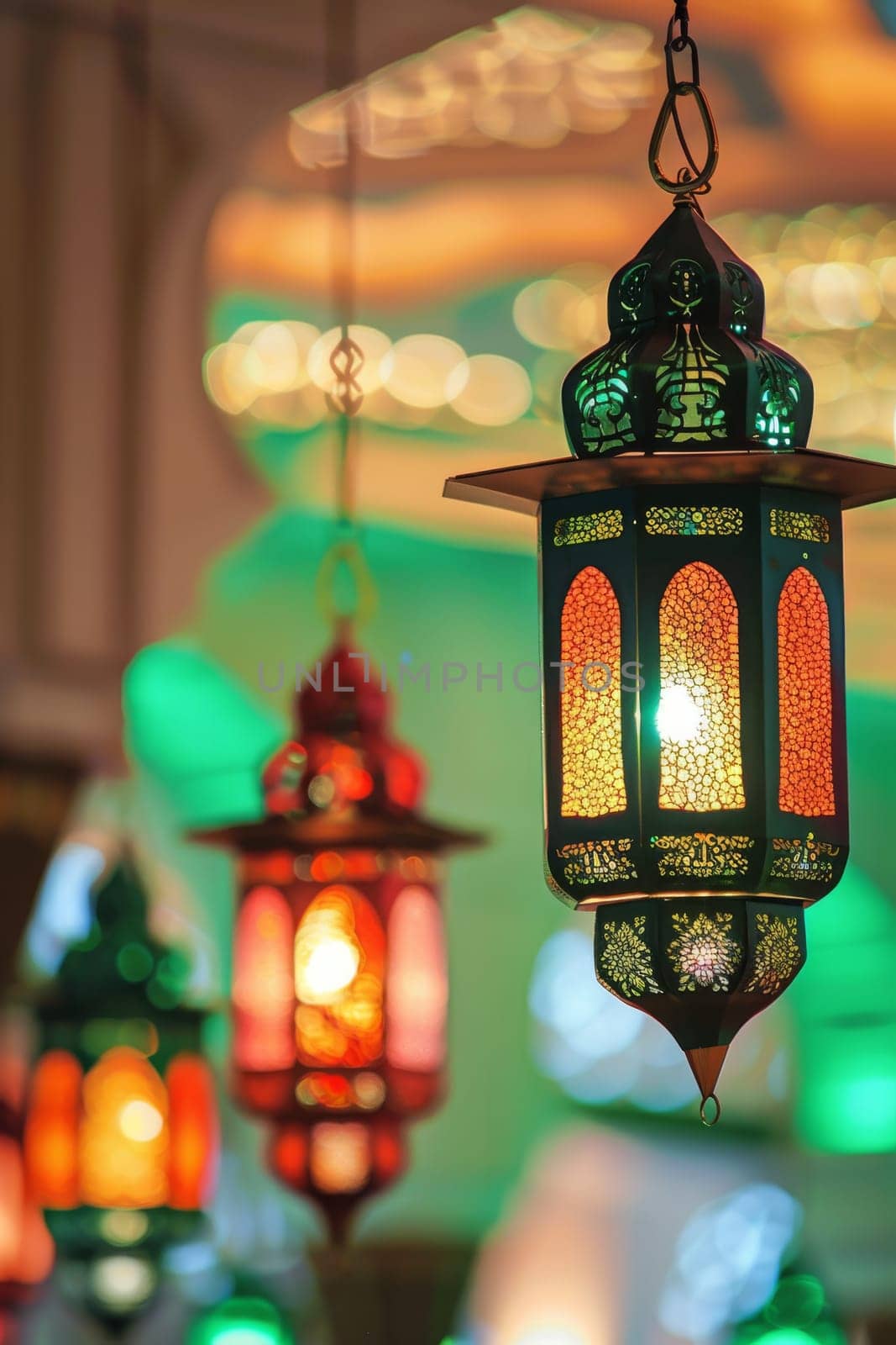 Traditional Islamic lanterns against a clean backdrop, symbolizing celebration and festivity.