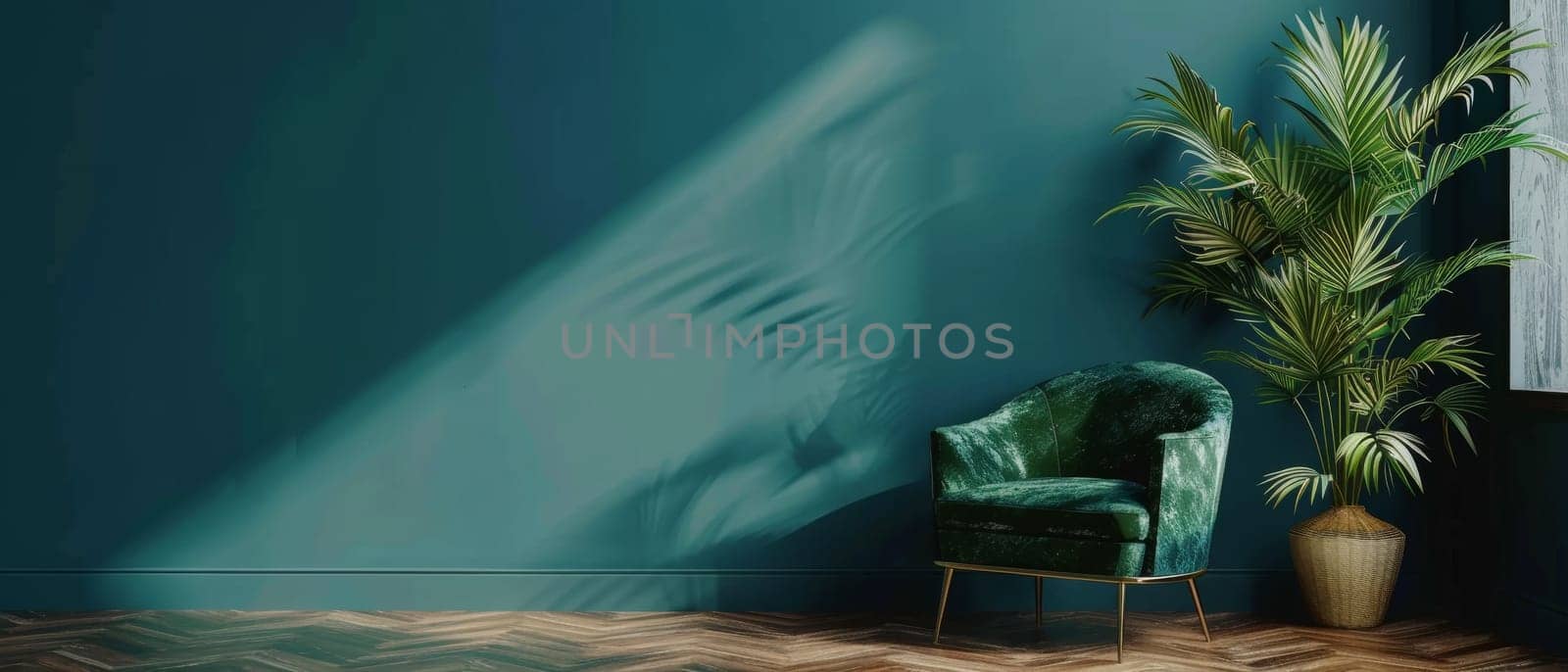 A cozy armchair nestled in a serene corner of a tropical oasis, surrounded by lush, verdant foliage and bathed in soft, diffused light, creating a calming and secluded retreat