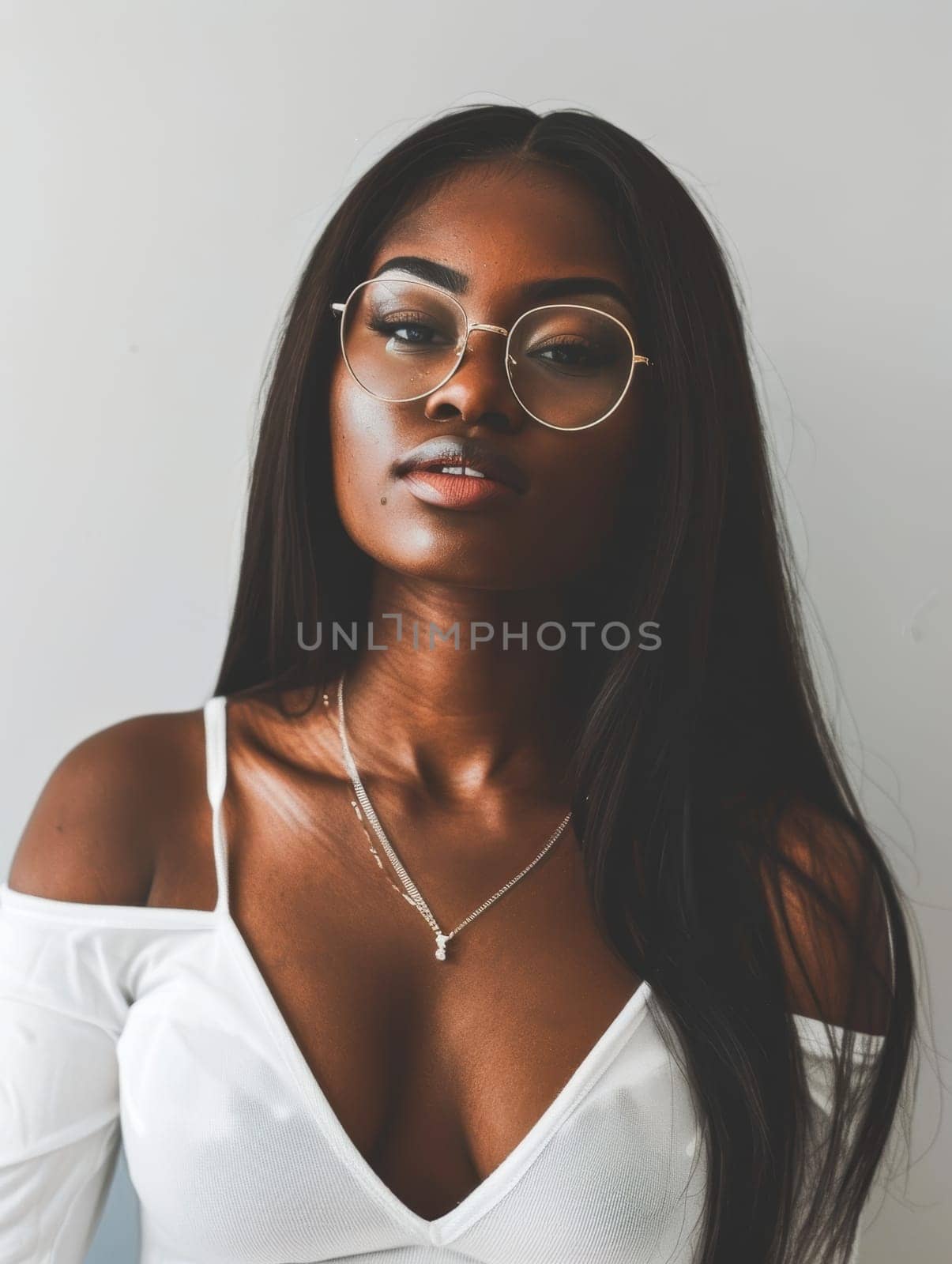Young Woman in Glasses with Pensive Expression.