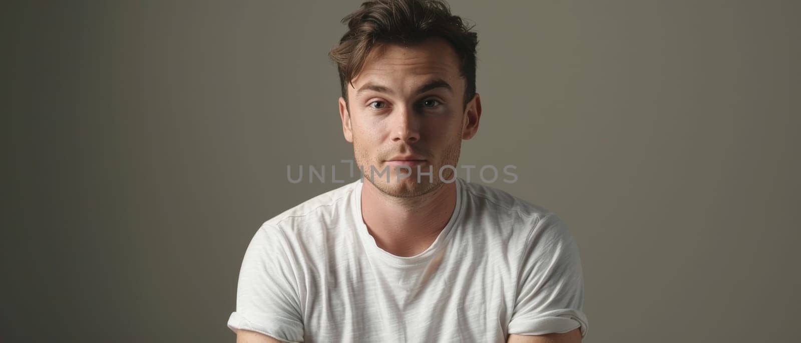 Thoughtful Young Man in White T-Shirt.