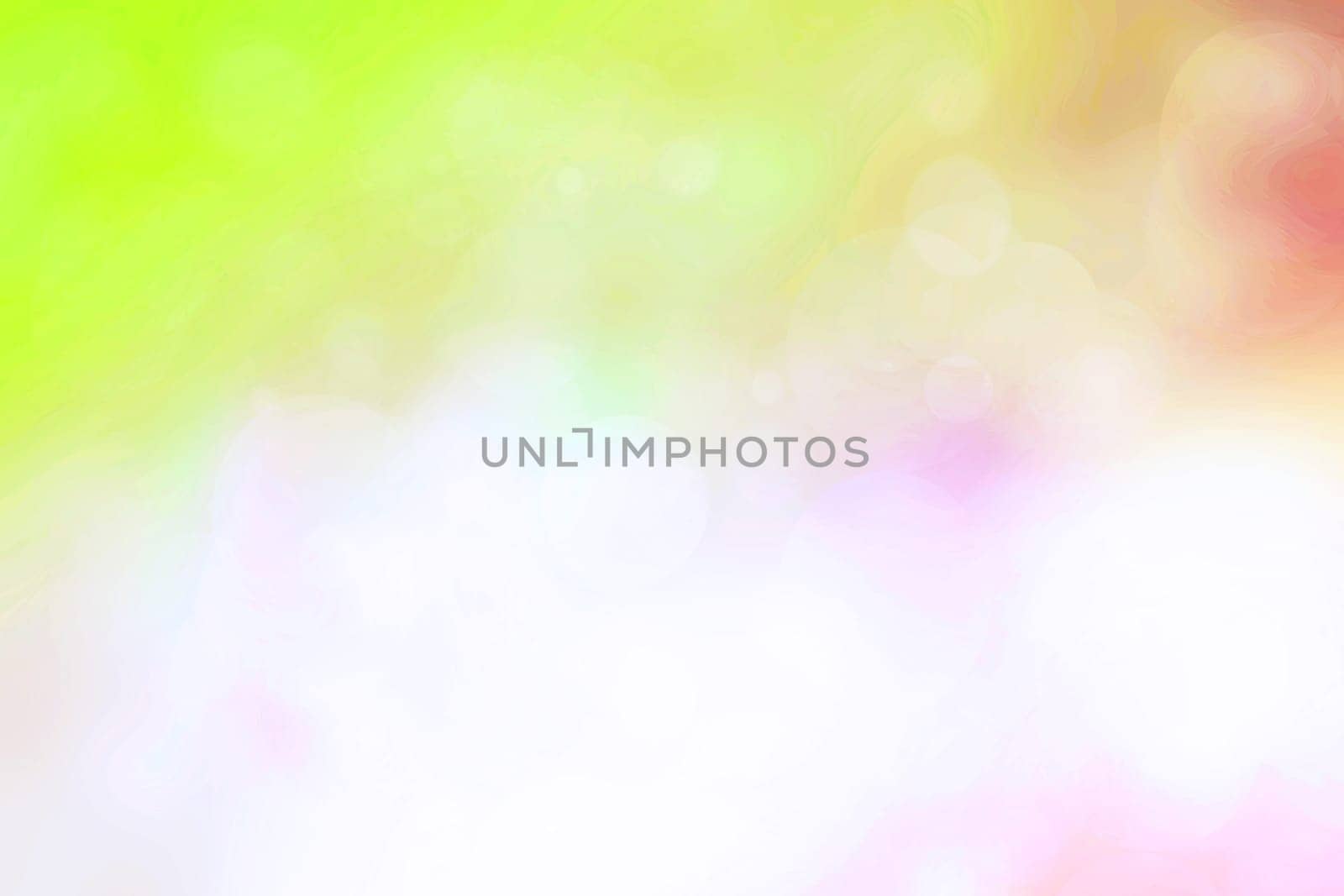 Abstract blurred fresh vivid spring summer light delicate yellow pink green orange bokeh background texture with bright circular soft color lights. Beautiful backdrop illustration.