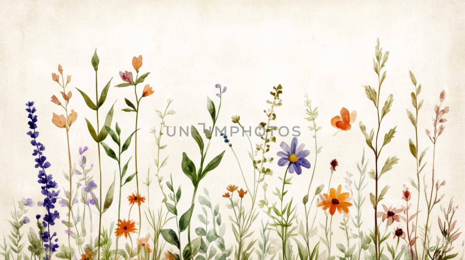A charming watercolor illustration depicting various wildflowers against a light background