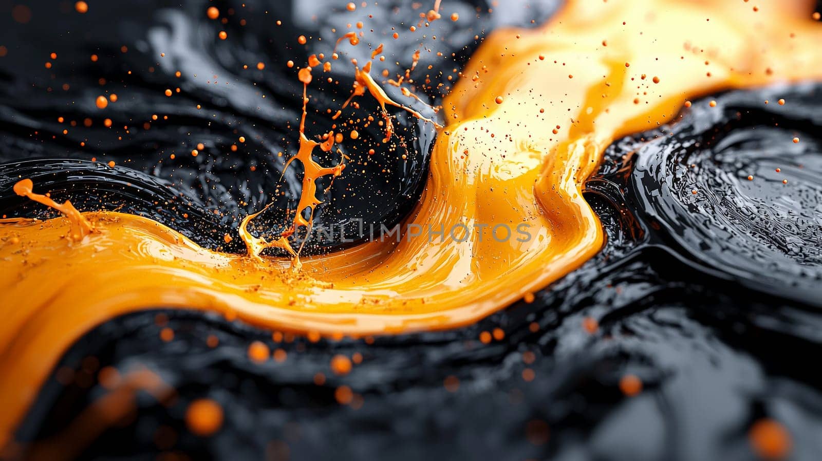 A hyper-detailed, high-resolution 3D rendering showcasing an abstract design in rich orange and black tones. The composition combines natural textures with a modern, high-contrast aesthetic, resulting in a visually compelling image that emphasizes depth and detail.