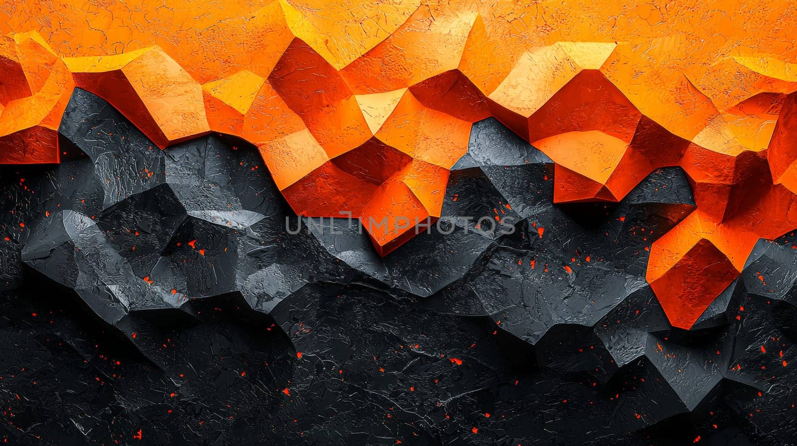 A hyper-detailed, high-resolution 3D rendering showcasing an abstract design in rich orange and black tones. The composition combines natural textures with a modern, high-contrast aesthetic, resulting in a visually compelling image that emphasizes depth and detail.