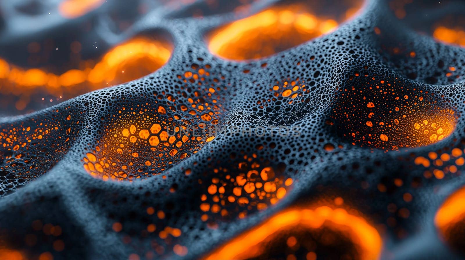 A hyper-detailed, high-resolution 3D rendering showcasing an abstract design in rich orange and black tones. The composition combines natural textures with a modern, high-contrast aesthetic, resulting in a visually compelling image that emphasizes depth and detail.