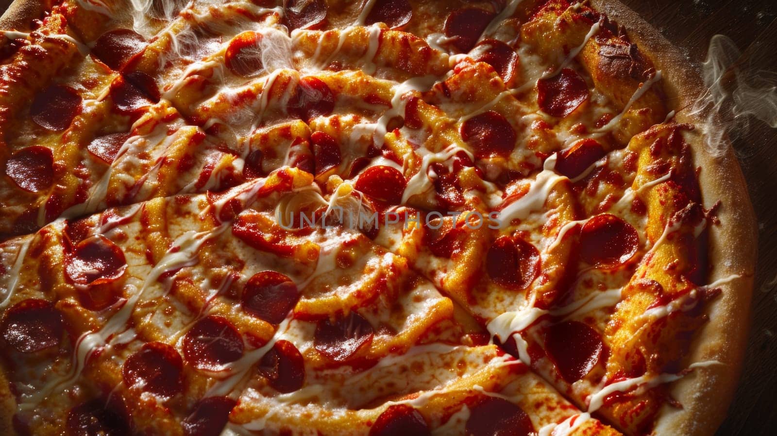 A mesmerizing top-down view of a spinning pizza