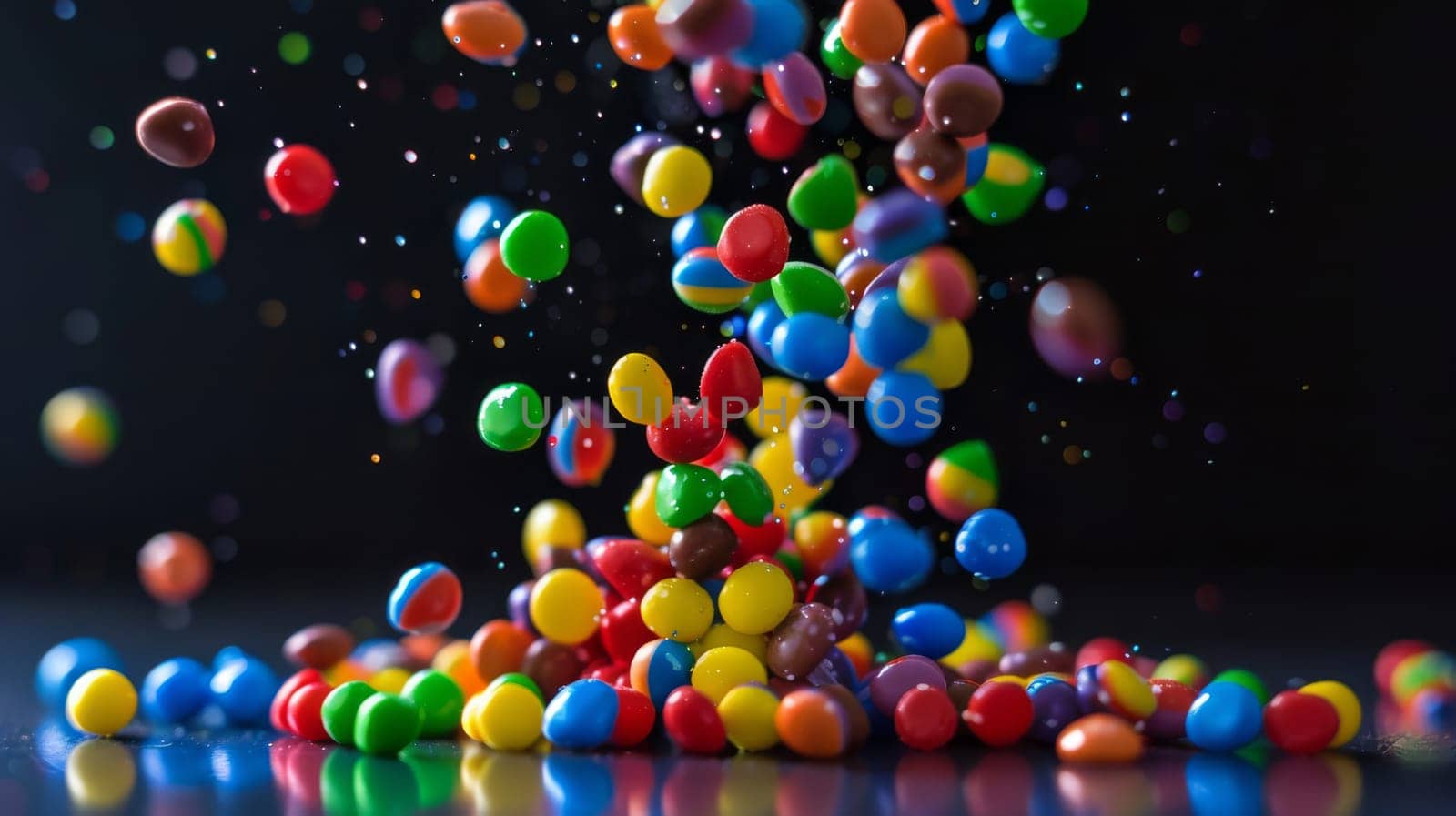 A mesmerizing display of levitating rainbow-colored candies