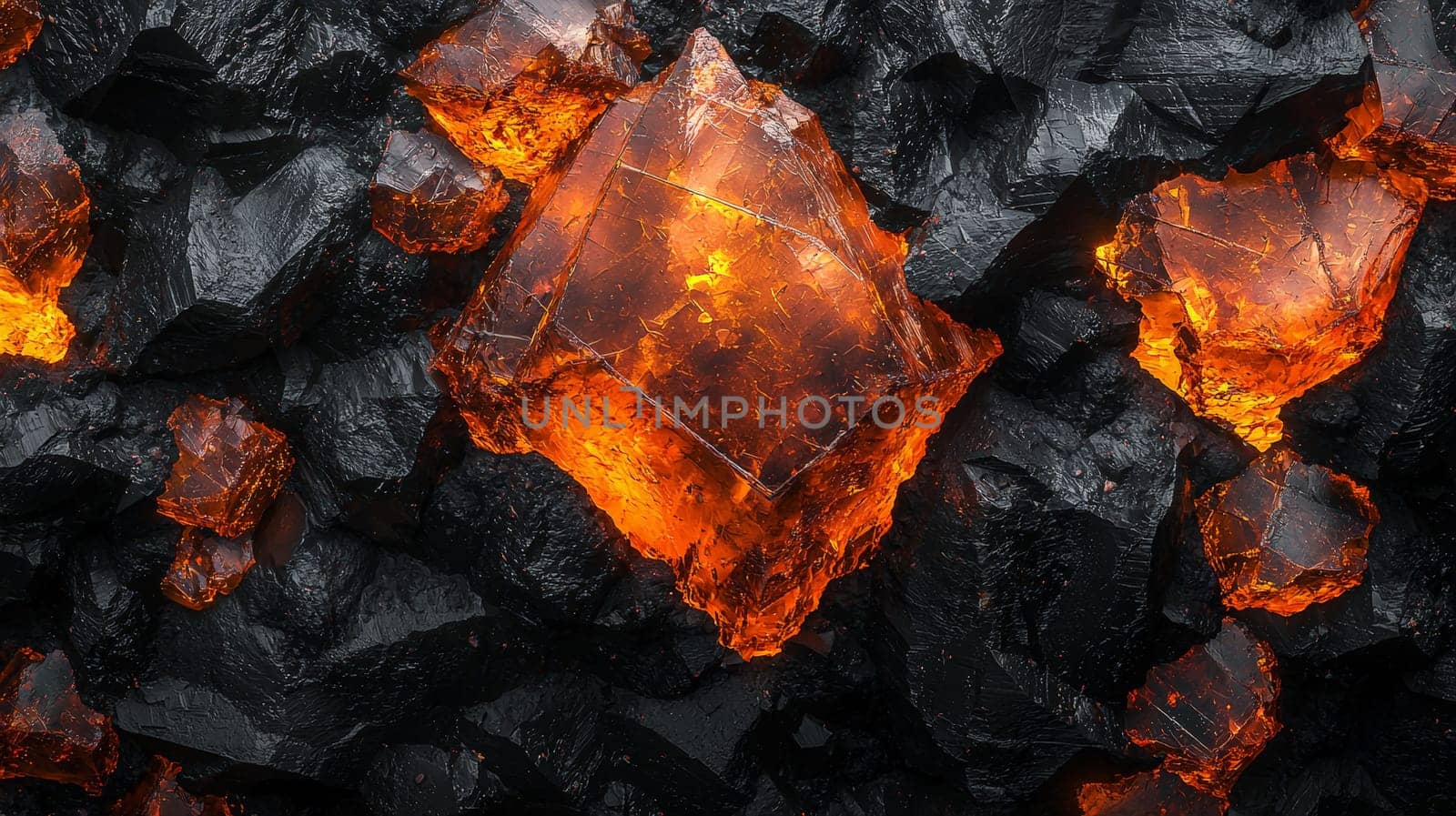 A hyper-detailed, high-resolution 3D rendering showcasing an abstract design in rich orange and black tones. The composition combines natural textures with a modern, high-contrast aesthetic, resulting in a visually compelling image that emphasizes depth and detail.