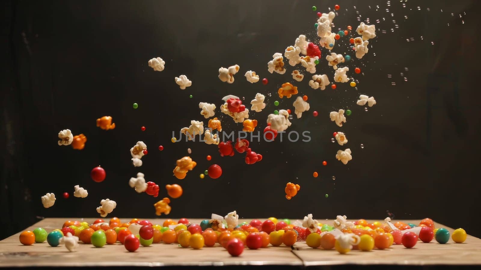A mesmerizing display of levitating candy-coated popcorn